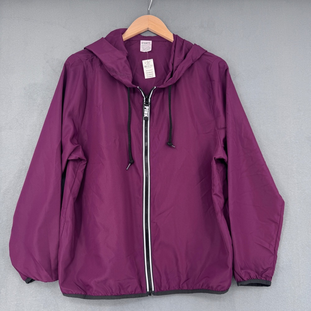 Pink Victoria's Secret Windbreaker Womens XS Purple Full Zip Hooded Athleisure